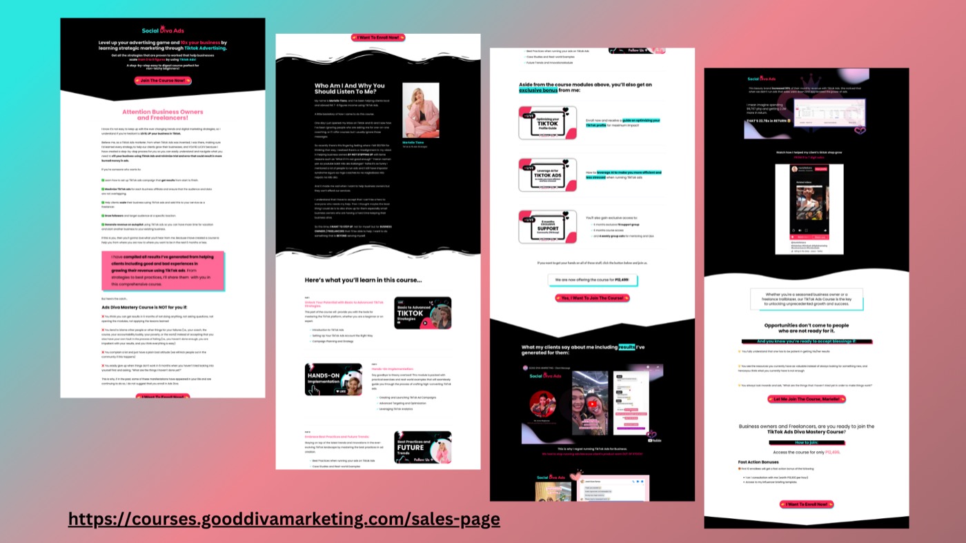 Good Diva Marketing course sales page